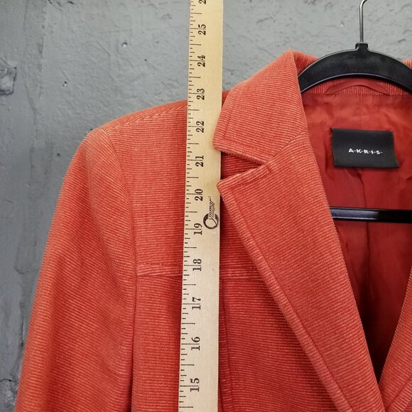 Akris Blazer Jacket Womens 8 Button Up Corduroy Crop Orange Coral Collared Camel - Picture 16 of 16